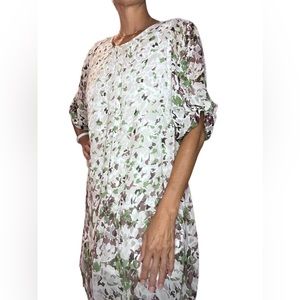 TAKHO Women's Chiffon Floral Print Tunic Dress Mini Sleeves